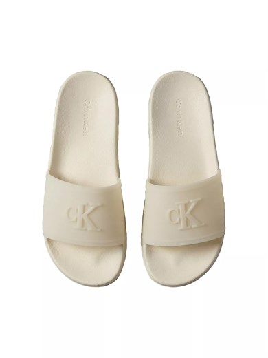 Calvin Klein Kadın Rahat Taban Logo Dokulu Ekru Terlik HW0HW02959-PDV