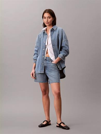 Calvin Klein Kadın Rahat Kesim Düşük Omuzlu Uzun Kollu Denim Mavi Gömlek LV047E753G-3NS