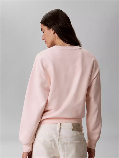 Calvin Klein Kadın Rahat Kesim CK Logo İşlemeli Yuvarlak Yakalı Uzun Kollu Pembe Sweatshirt LV047G820G-VG3