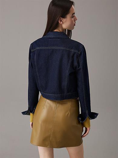 Calvin Klein Kadın Regular Fit Uzun Kollu Çentikli Yaka Vintage Denim Lacivert Ceket J20J225066-1AP