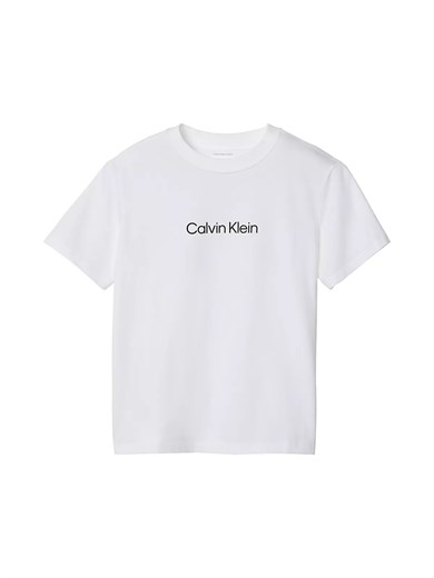 Calvin Klein Kadın Regular Fit Yuvarlak Yakalı Logo Baskılı Kısa Kollu Crop Beyaz T-Shirt LV044G801G-YAF