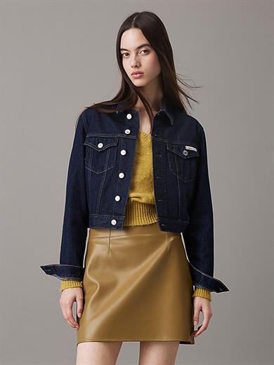 Calvin Klein Kadın Regular Fit Uzun Kollu Çentikli Yaka Vintage Denim Lacivert Ceket J20J225066-1AP