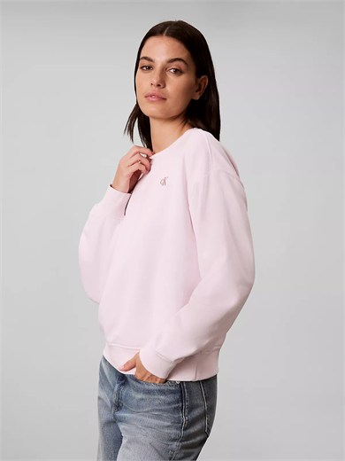 Calvin Klein Kadın Relaxed Fit Havlu Kumaş Monogram Logolu Bisiklet Yaka Düşük Omuzlu Uzun Kollu Pembe Sweatshirt LV047F223G-3FS