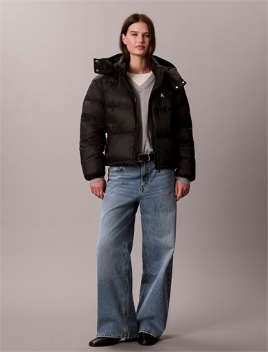 Calvin Klein Kadın Relaxed Fit Kısa Boy Ördek Tüyü Dolgulu Su İtici Çıkarılabilir Kapüşonlu Şişme Siyah Mont LV047H500G-UB1