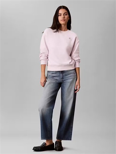 Calvin Klein Kadın Relaxed Fit Havlu Kumaş Monogram Logolu Bisiklet Yaka Düşük Omuzlu Uzun Kollu Pembe Sweatshirt LV047F223G-3FS
