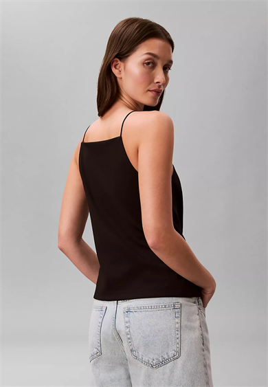 Calvin Klein Kadın Slim Fit Dar İp Askılı Pamuklu Düz Dokuma Kumaş Siyah Bluz LV044F206G-UB1