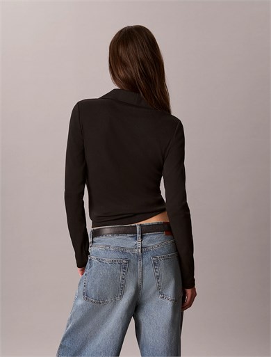 Calvin Klein Kadın Slim Fit CK Logo Etiketli Örme Kumaş Uzun Kollu Siyah T-Shirt LV047H203G-UB1