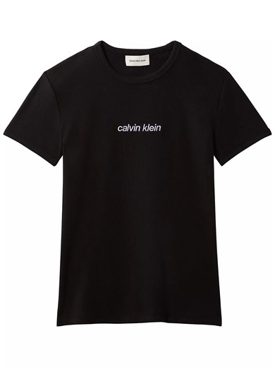 Calvin Klein Kadın Slim Fit Yuvarlak Yakalı Logo Detaylı Kısa Kollu Siyah T-Shirt LV047G816G-UB1