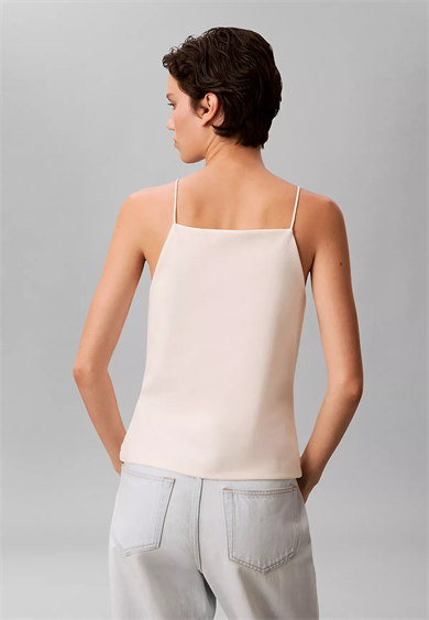 Calvin Klein Kadın Slim Fit Dar İp Askılı Pamuklu Düz Dokuma Kumaş Krem Bluz LV044F206G-YAS