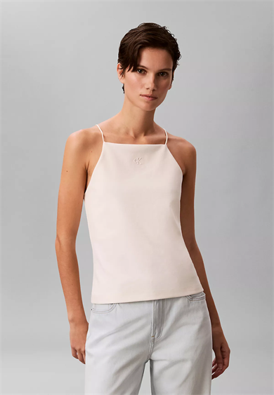 Calvin Klein Kadın Slim Fit Dar İp Askılı Pamuklu Düz Dokuma Kumaş Krem Bluz LV044F206G-YAS