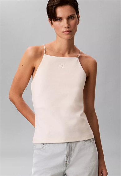 Calvin Klein Kadın Slim Fit Dar İp Askılı Pamuklu Düz Dokuma Kumaş Krem Bluz LV044F206G-YAS