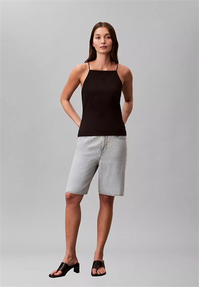Calvin Klein Kadın Slim Fit Dar İp Askılı Pamuklu Düz Dokuma Kumaş Siyah Bluz LV044F206G-UB1