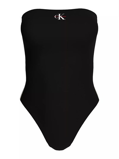 Calvin Klein Kadın Straplez Yaka Esnek Rahat Kumaş CK Monogram Siyah Mayo LV00Q61108-UB1