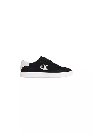 Calvin Klein Kadın Süet Deri Rahat ve Düz Taban CK Logolu Siyah Sneaker HW0HW03144-0GM