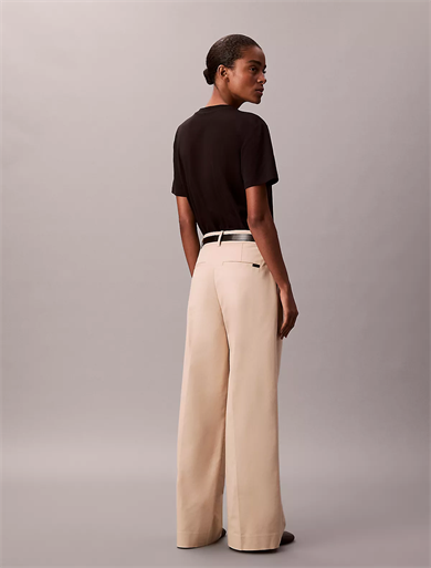 Calvin Klein Kadın Yüksek Bel Geniş Paça Rahat Kesim Krem Pantolon LV044D664G-0XG