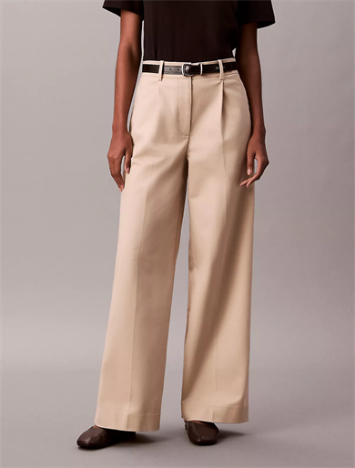 Calvin Klein Kadın Yüksek Bel Geniş Paça Rahat Kesim Krem Pantolon LV044D664G-0XG