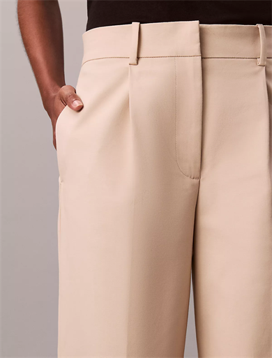 Calvin Klein Kadın Yüksek Bel Geniş Paça Rahat Kesim Krem Pantolon LV044D664G-0XG