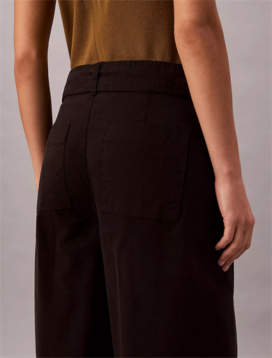 Calvin Klein Kadın Yüksek Bel Geniş Paça Belde Kemer Detay Dokuma Kumaş Siyah Pantolon LV044E619G-UB1