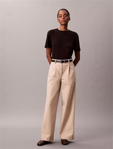 Calvin Klein Kadın Yüksek Bel Geniş Paça Rahat Kesim Krem Pantolon LV044D664G-0XG