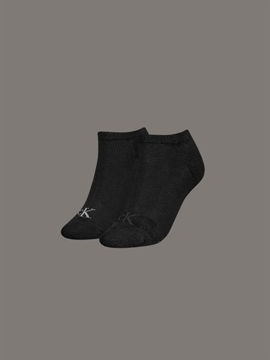 Calvin Klein Kadın Yumuşak Örme Kumaşlı CK Logo Nakışlı İkili Paket Siyah Çorap C701230600-001