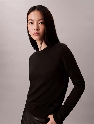Calvin Klein Kadın Yuvarlak Yaka Uzun Kol Yün Kumaş Regular Fit Siyah Kazak LV044D370G-UB1