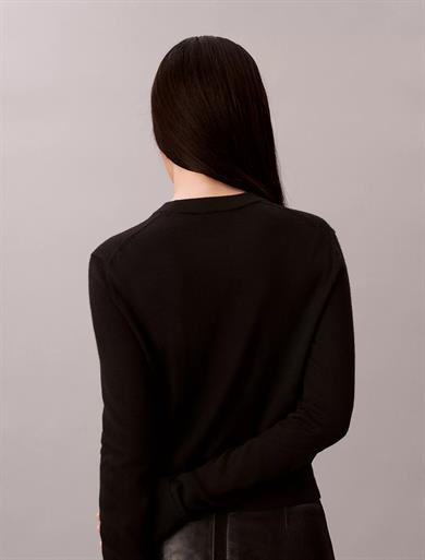 Calvin Klein Kadın Yuvarlak Yaka Uzun Kol Yün Kumaş Regular Fit Siyah Kazak LV044D370G-UB1