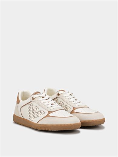 Ea7 Erkek Bağcıklı Marka Logolu Spor Stil Beyaz-Kahverengi Sneaker 7X000405 AF19826-MZ333