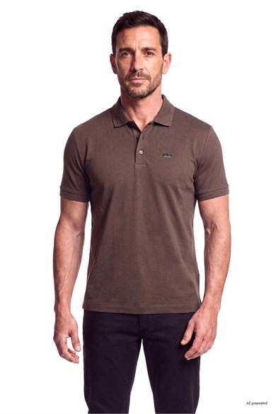 Ea7 Erkek Normal Kalıp Plaka Logo Detaylı Kısa Kollu Kahverengi Polo Yaka T-Shirt 7M002097 AF13862-U6027