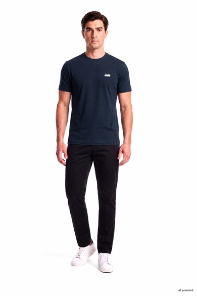 Ea7 Erkek Normal Kalıp Yumuşak Dokuma Kumaşlı Plaka Logolu Kısa Kollu Lacivert T-Shirt 7M002096 AF13862-UB102