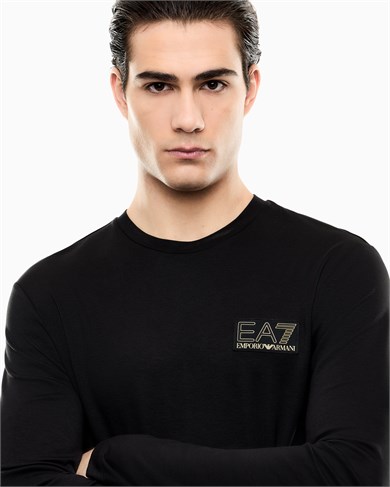 Ea7 Erkek Normal Kalıp Yuvarlak Yakalı Uzun Kollu Siyah T-Shirt 7M002240 AF13739-UC001