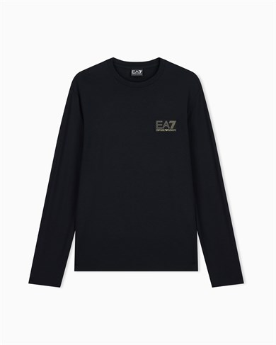 Ea7 Erkek Normal Kalıp Yuvarlak Yakalı Uzun Kollu Siyah T-Shirt 7M002240 AF13739-UC001
