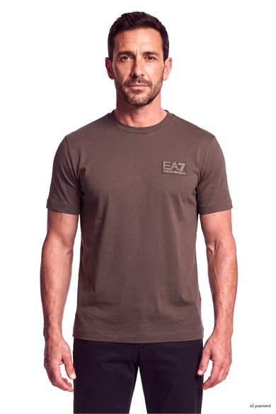 Ea7 Erkek Normal Kalıp Yuvarlak Yakalı Logo Basklı Kısa Kollu Kahverengi T-Shirt 7M002238 AF13739-U6027