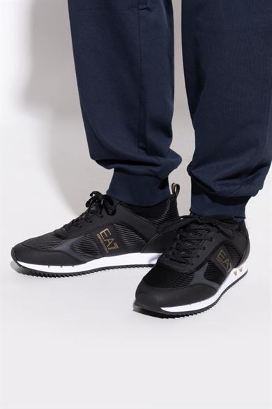 Ea7 Erkek Rahat Taban Nefes Alabilen File Detaylı Kartal Motifli Siyah-Altın-Beyaz Sneaker 7X000337 AF18613-MZ185