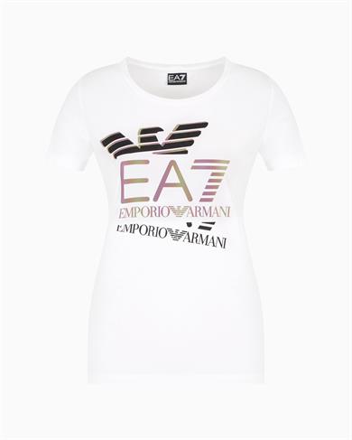 Ea7 Kadın Dokuma Kumaş Düz Bisiklet Yaka Beyaz T-Shirt 7W000182 AF10373-U0002