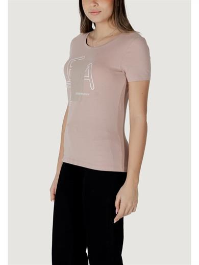 Ea7 Kadın Esnek Pamuklu Kumaş Yuvarlak Yaka EA7 Logolu Kısa Kollu Pembe T-Shirt 7W000187 AF10373-U4079
