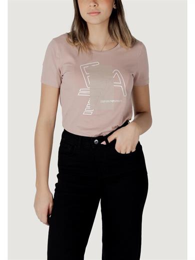 Ea7 Kadın Esnek Pamuklu Kumaş Yuvarlak Yaka EA7 Logolu Kısa Kollu Pembe T-Shirt 7W000187 AF10373-U4079