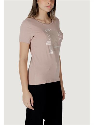 Ea7 Kadın Esnek Pamuklu Kumaş Yuvarlak Yaka EA7 Logolu Kısa Kollu Pembe T-Shirt 7W000187 AF10373-U4079