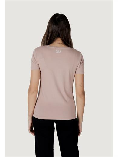 Ea7 Kadın Esnek Pamuklu Kumaş Yuvarlak Yaka EA7 Logolu Kısa Kollu Pembe T-Shirt 7W000187 AF10373-U4079