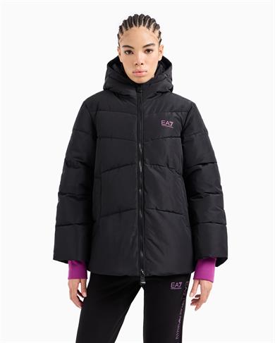 Ea7 Kadın Kapitoneli Regular Fit Kapüşonlu Şişme Siyah Ceket 6DTB18 TN8AZ-1200