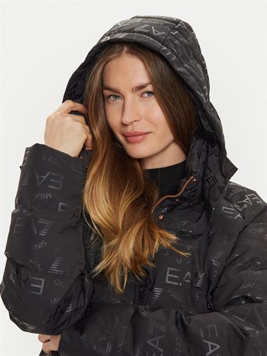 Ea7 Kadın Kapitoneli Rüzgar Geçirmez Fermuar Kapamalı Fermuarlı Siyah Ceket 6DTB12 TNGGZ-1200
