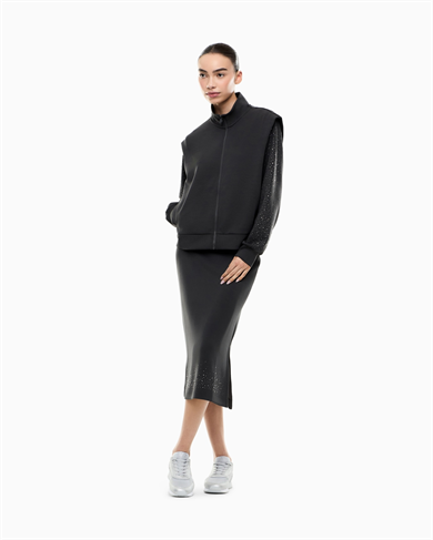 Ea7 Kadın Modal İçerikli İnterlok Kumaşlı Dik Yaka Kolları Taş Detaylı Gri Sweatshirt 7W001016 AF24375-U8111