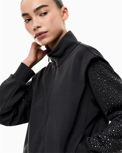Ea7 Kadın Modal İçerikli İnterlok Kumaşlı Dik Yaka Kolları Taş Detaylı Gri Sweatshirt 7W001016 AF24375-U8111