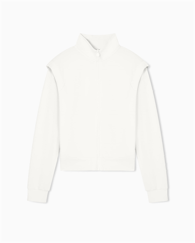 Ea7 Kadın Modal İçerikli İnterlok Kumaşlı Dik Yaka Kolları Taş Detaylı Beyaz Sweatshirt 7W001016 AF24375-U1142