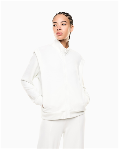 Ea7 Kadın Modal İçerikli İnterlok Kumaşlı Dik Yaka Kolları Taş Detaylı Beyaz Sweatshirt 7W001016 AF24375-U1142