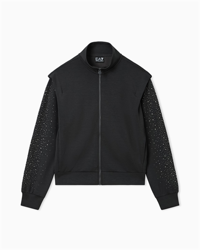 Ea7 Kadın Modal İçerikli İnterlok Kumaşlı Dik Yaka Kolları Taş Detaylı Gri Sweatshirt 7W001016 AF24375-U8111