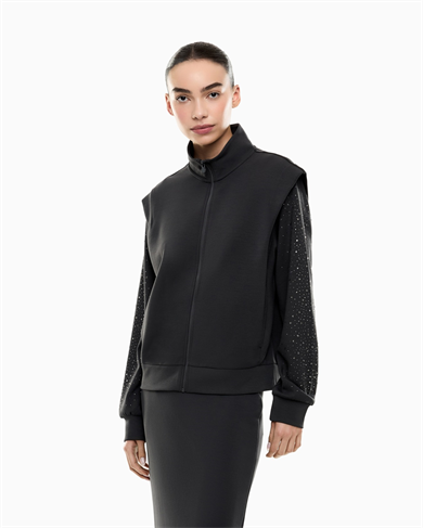 Ea7 Kadın Modal İçerikli İnterlok Kumaşlı Dik Yaka Kolları Taş Detaylı Gri Sweatshirt 7W001016 AF24375-U8111