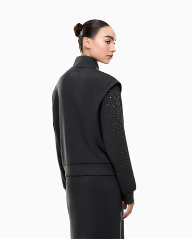 Ea7 Kadın Modal İçerikli İnterlok Kumaşlı Dik Yaka Kolları Taş Detaylı Gri Sweatshirt 7W001016 AF24375-U8111
