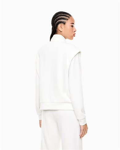 Ea7 Kadın Modal İçerikli İnterlok Kumaşlı Dik Yaka Kolları Taş Detaylı Beyaz Sweatshirt 7W001016 AF24375-U1142