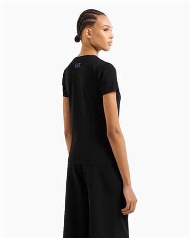 Ea7 Kadın Normal Kalıp EA7 Pul Logolu Yuvarlak Yaka Esnek Pamuklu Kısa Kollu Siyah T-Shirt 7W000183 AF10373-UC001