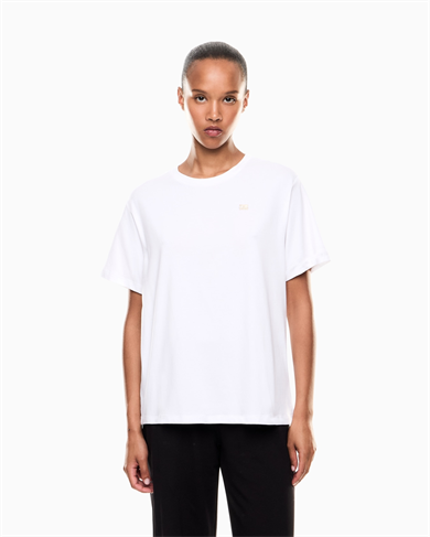 Ea7 Kadın Normal Kalıp Pamuklu Yuvarlak Yakalı Metalik Logo Detaylı Kısa Kollu Beyaz T-Shirt 7W000455 AF10373-U0002